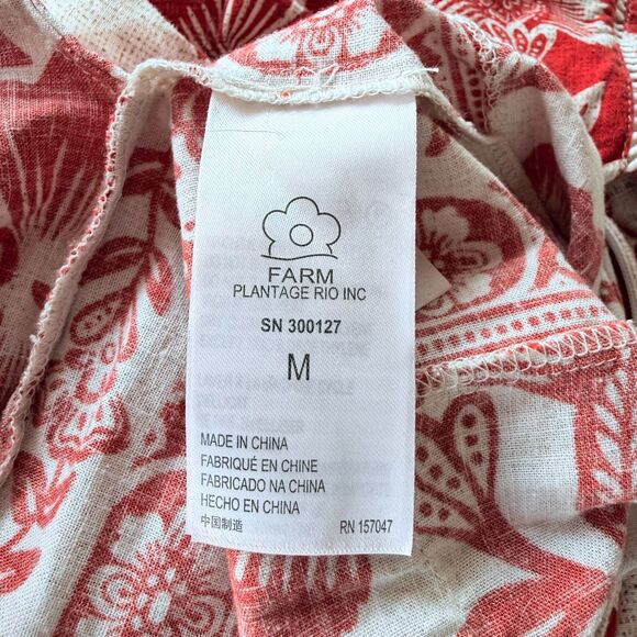FARM Rio Pineapple Garden Floral-Print Linen-Blend Jumpsuit in Red & White Sz M - Picture 10 of 16